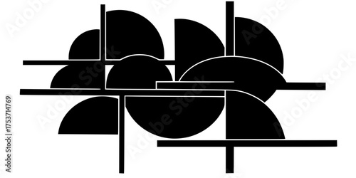 Neo-Brutalism Intersecting Semicircles and Bold Lines Vector	
