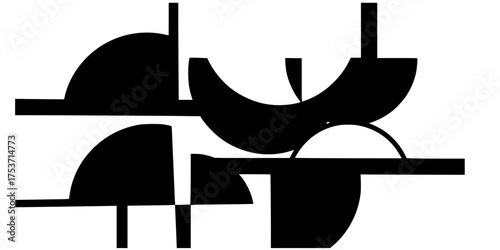 Neo-Brutalism Intersecting Semicircles and Bold Lines Vector	