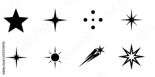 Minimalist Star Sparkle Rating Flat Vector Symbol Set	