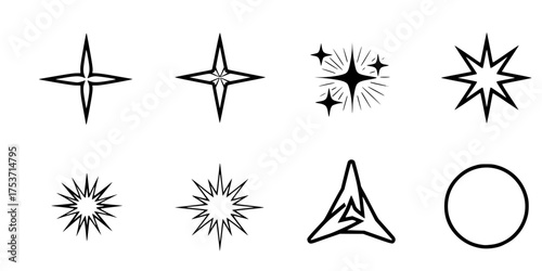 Minimalist Star Sparkle Rating Flat Vector Symbol Set	