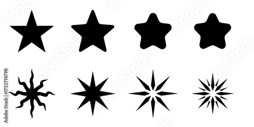 Minimalist Star Sparkle Rating Flat Vector Symbol Set	