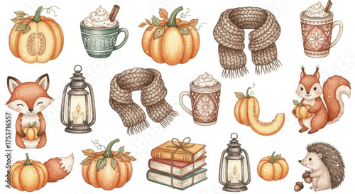 Cozy Autumn and Fall Watercolor Clipart Set