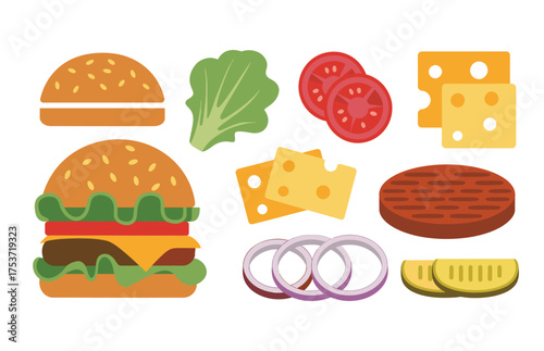Classic Hamburger and Its Delicious Ingredients Collection