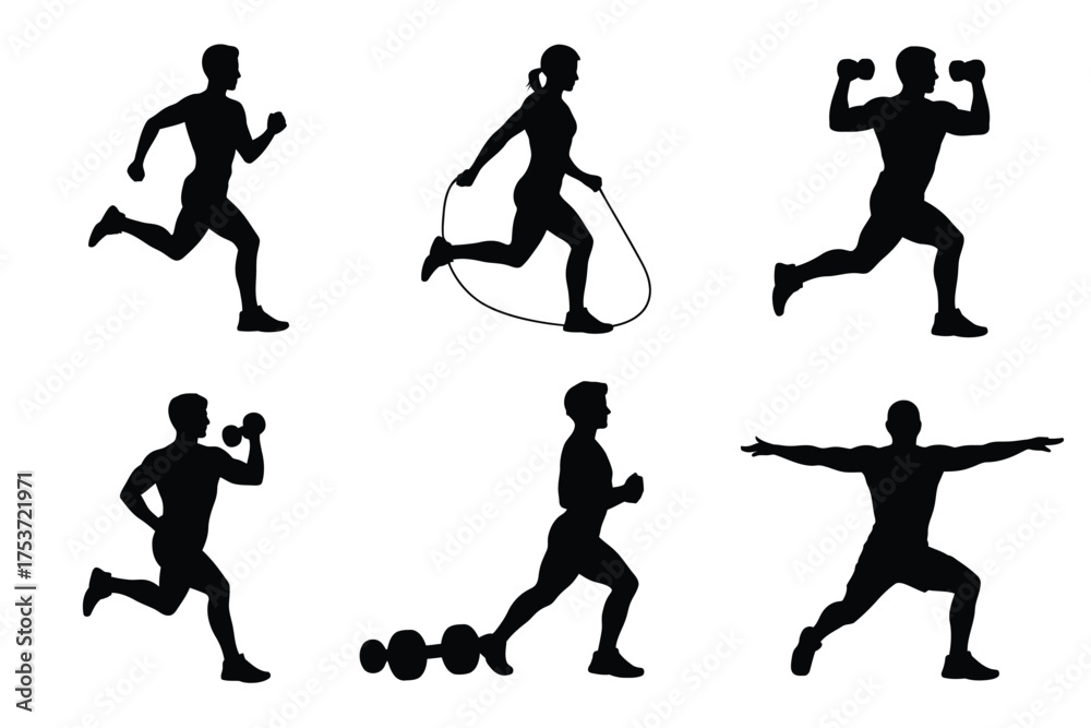 Obraz premium Vector art of silhouettes of people exercising