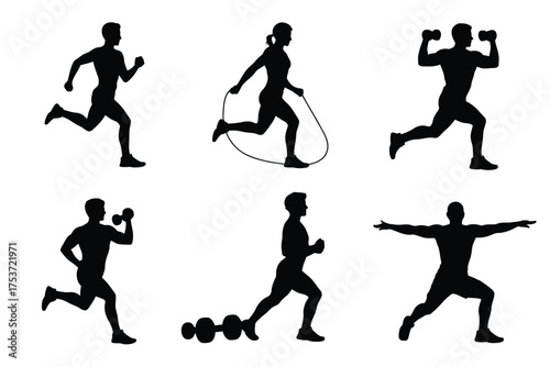 Vector art of silhouettes of people exercising