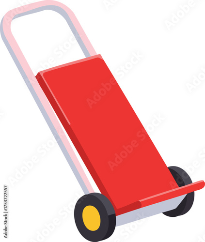 Two wheeled red hand truck trolley for transporting heavy loads vector illustration 