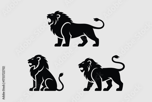 Vector art of collection of lion silhouettes