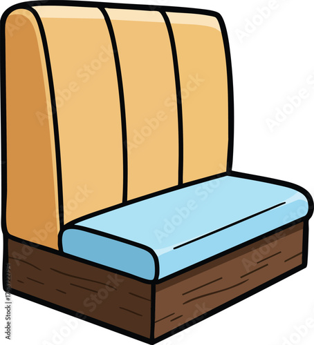 Booth seating with blue cushion and wooden base in retro style vector illustration 