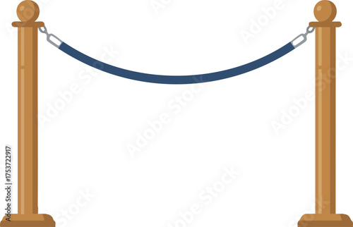 Velvet rope barrier with wooden posts for crowd control and event management in vector illustration 
