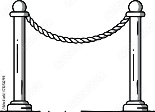 Rope barrier with two posts crowd control equipment vector illustration design 