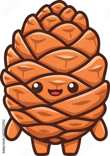 Cute pine cone character with smiling face and small limbs vector illustration in simple style 