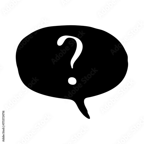 Black and White Question Mark Inside Thought Bubble Icon Illustration