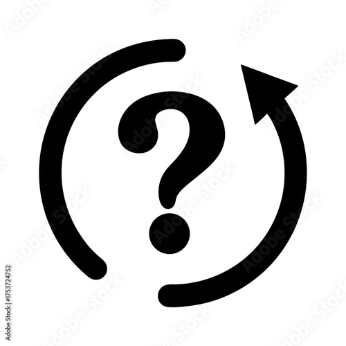 Question mark enclosed by a circular arrow, symbolizing uncertainty and resolution