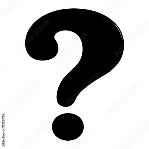 Isolated black and white question mark on a clear white background