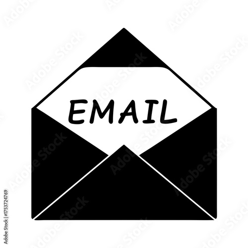 Black and white image depicting open email with the word email inside