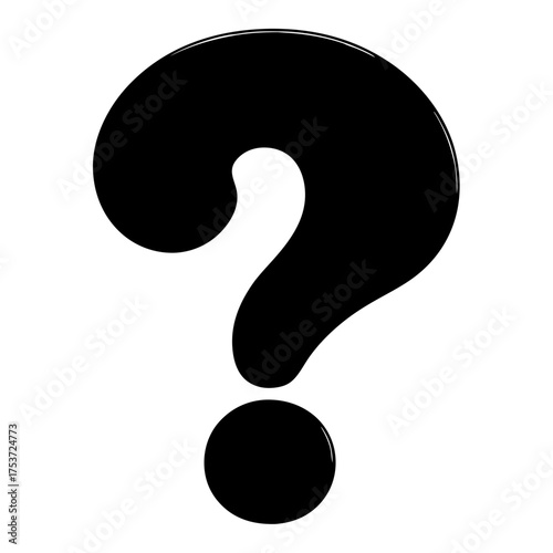 Large black question mark isolated on white background, representing curiosity and inquiry