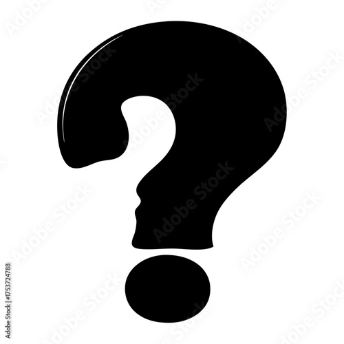 Dramatic Black and White Question Mark Symbol on a Clear White Backdrop