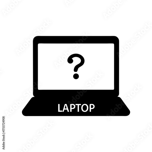 Laptop Computer with Question Mark, Signifying Unknown Problem or Error Condition