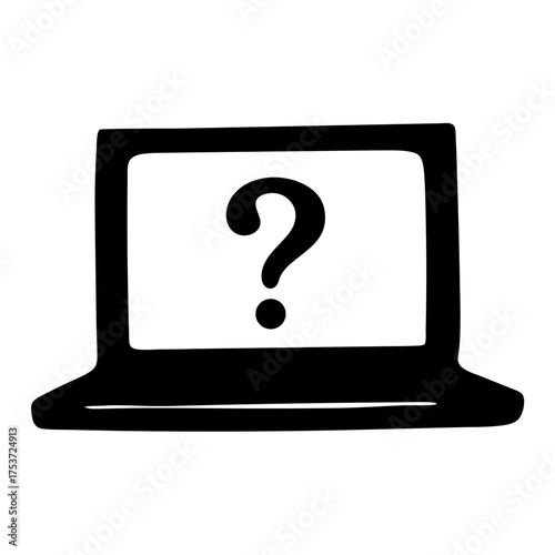 Stylized Illustration of a Laptop Displaying a Large Question Mark Symbol