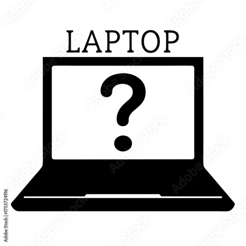 Laptop with Question Mark on Screen Symbolizes Uncertainty and Technical Support