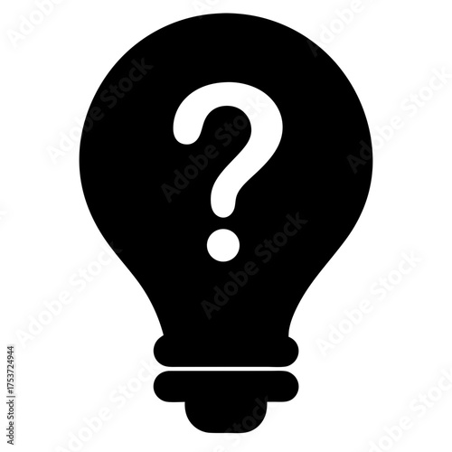 Black light bulb containing a large question mark against a white backdrop