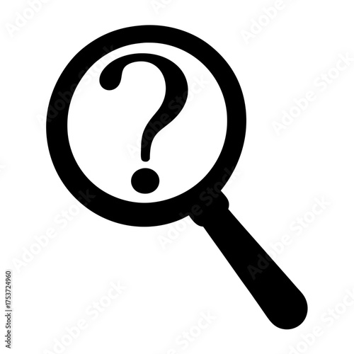 Magnifying glass reveals a question mark, representing inquiry and uncertainty