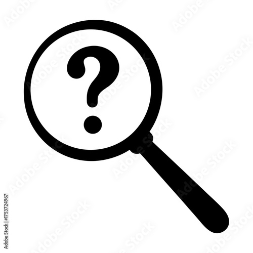 Magnifying Glass Examining a Question Mark, Representing Inquiry and Discovery