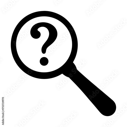 Magnifying glass focusing on a question mark, representing inquiry and discovery