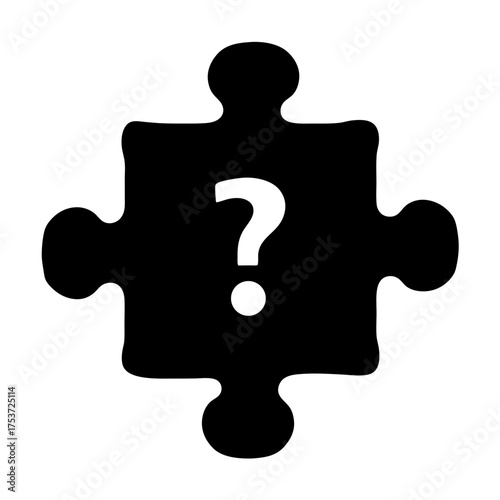 Black puzzle piece with a question mark in the center signifying doubt