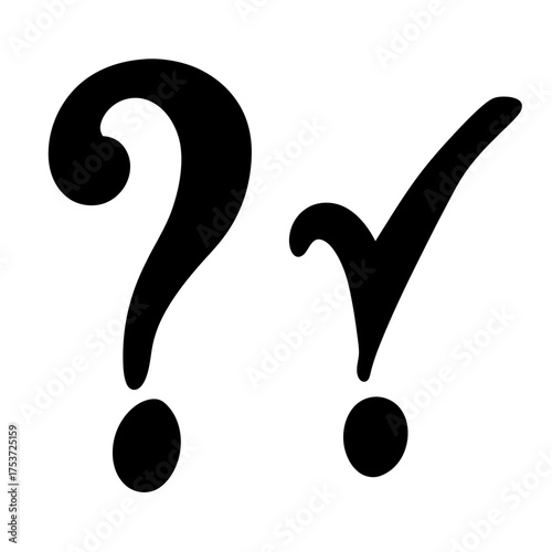 Question Mark and Check Mark Bold Black Symbols on White Background