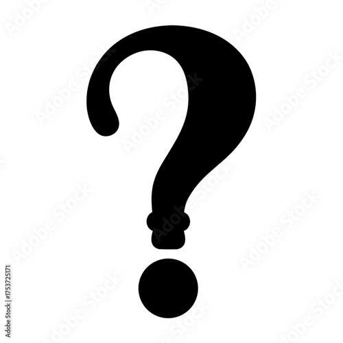 Black question mark on white background symbolizing inquiry and uncertainty