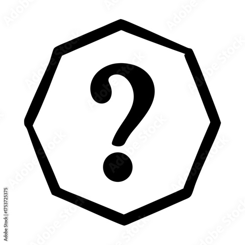 Question mark inside octagon frame isolated on white background, simple illustration