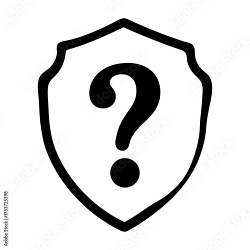 A stylized shield containing a bold question mark, symbolizing uncertainty and inquiry