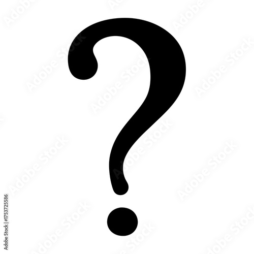 A bold, black and white image depicting a large, stylized question mark symbol