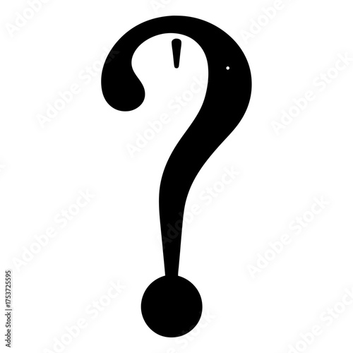 Stylized black question mark with a circle below isolated on white background