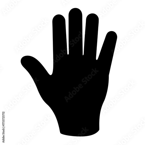 Black silhouette of a hand with fingers extended on a white background