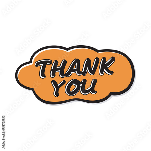 Orange speech bubble with thank you text isolated on a white background