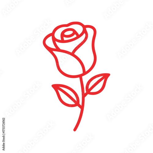 Simple red rose outline drawing isolated on a white background