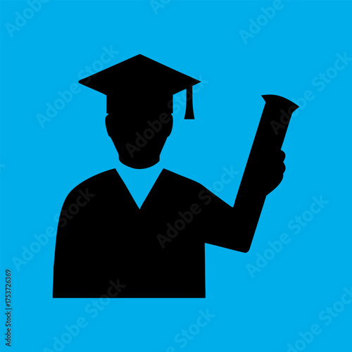 Silhouette of a graduate holding a diploma isolated on a white background