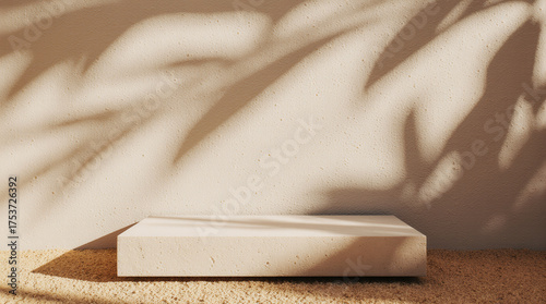 Natural Stone Product Display Pedestal with Leaf and Palm Tree Shadows