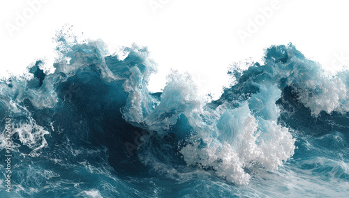 Powerful ocean waves, frothy white crests against a deep blue sea