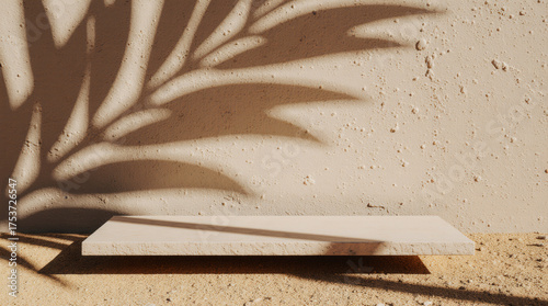 Natural Stone Product Display Pedestal with Leaf and Palm Tree Shadows