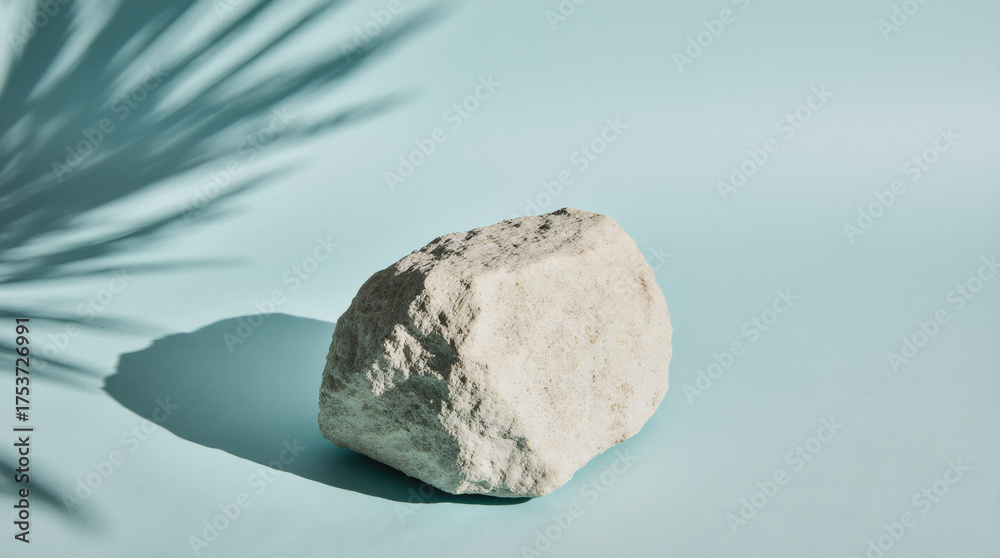 Naklejka premium Natural Stone Product Display Pedestal with Leaf and Palm Tree Shadows