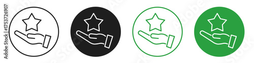hand hold star line icon set