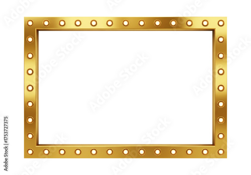 An elegant gold marquee sign frame with holes for vintage light bulbs, creating a classic cinema or theater style border on a white background