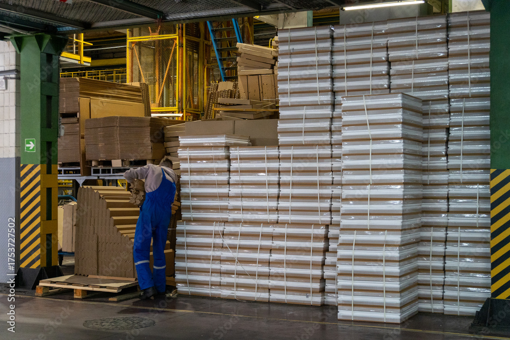 Fototapeta premium Storage of Cardboard Sheets in a Warehouse Space