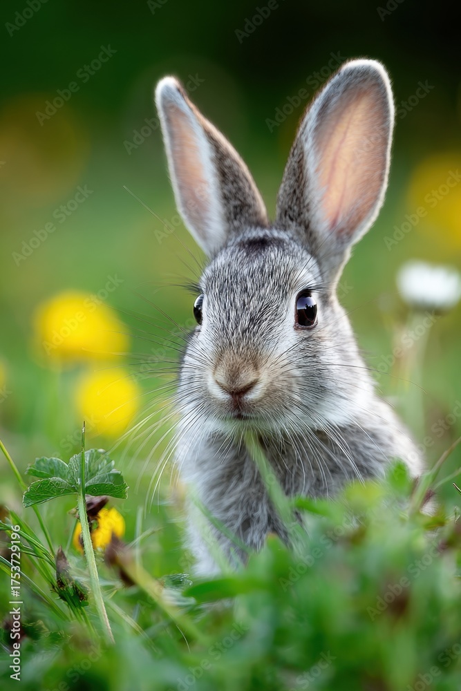 Fototapeta premium Cute rabbit among colorful wildflowers