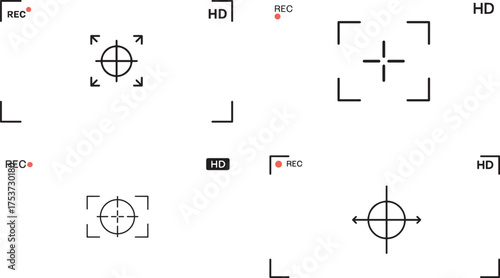 Camera viewfinder with recording symbol isolated on white background