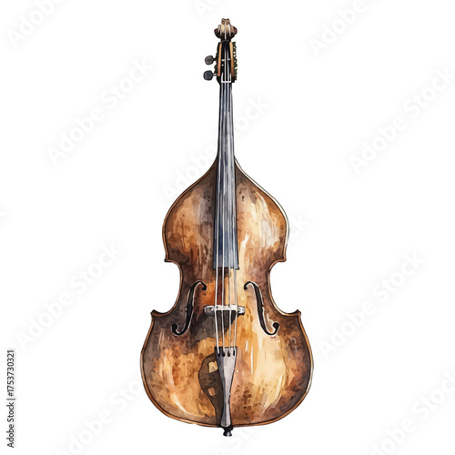 Double Bass, watercolor painting vector, isolated on a white background.