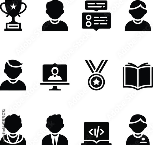 Silhouette icons for education and achievement trophy